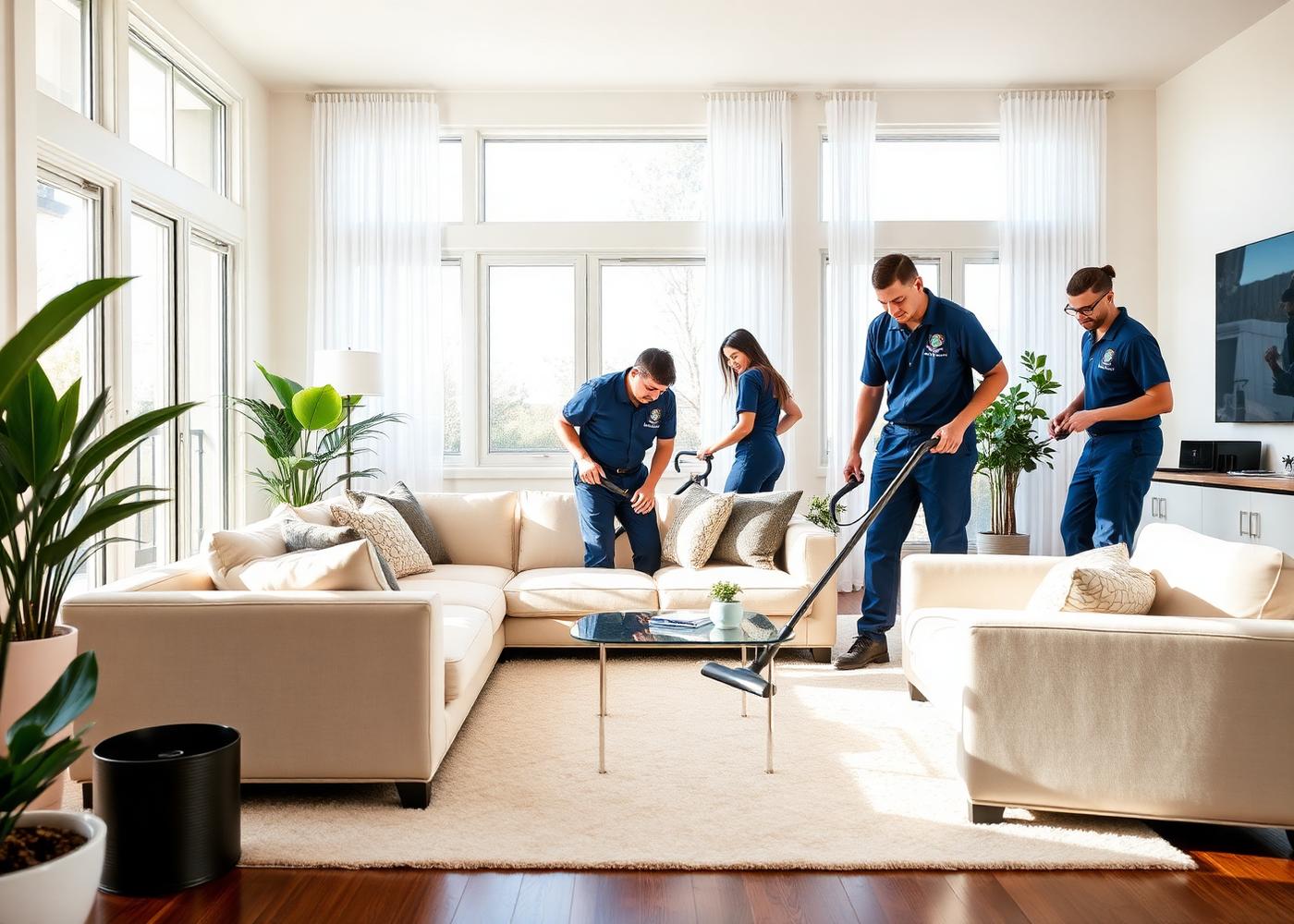 Legacy Cleaning Services team detailing a bright Dallas living room